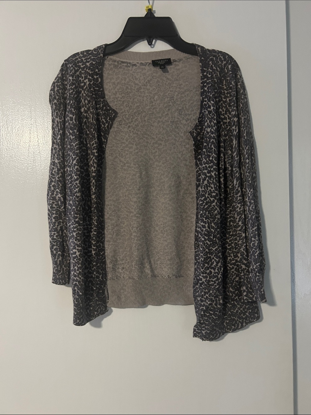 Talbots Gray Leopard-Print Cardigan